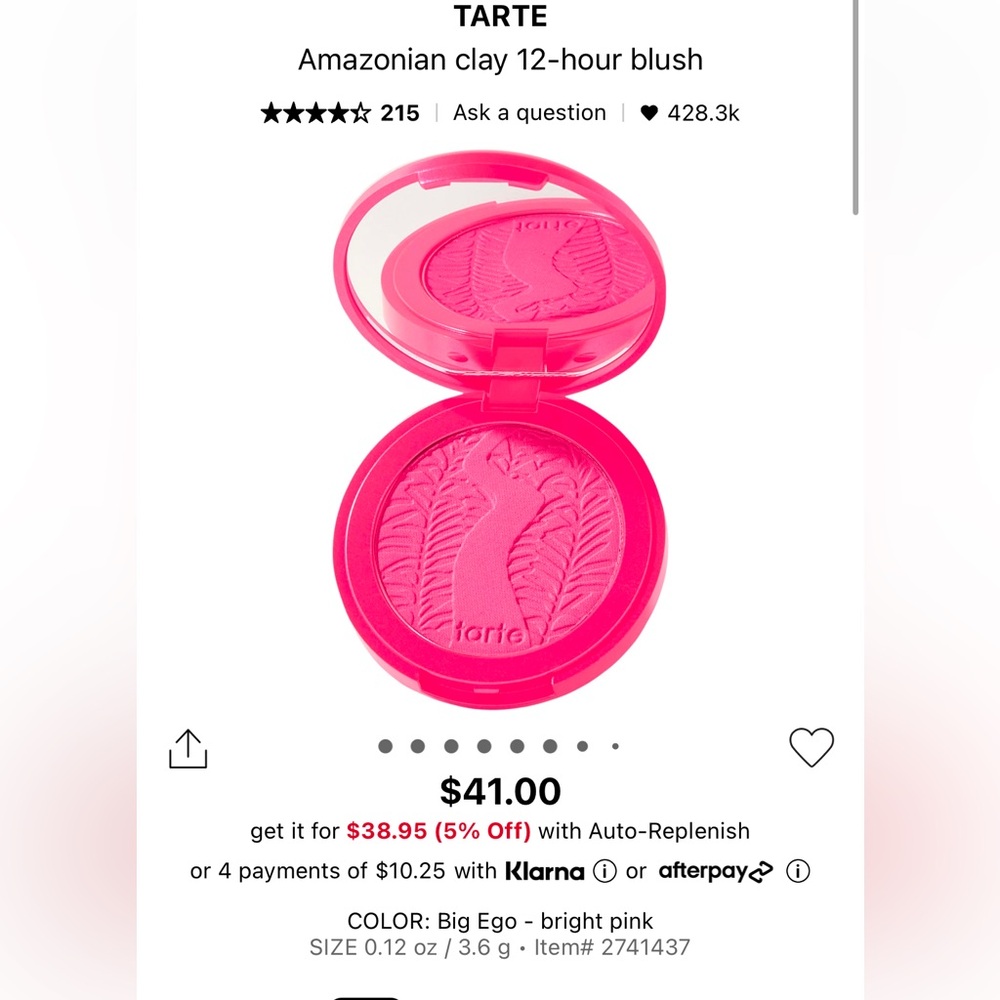 Brand new tarte Amazonian clay blush in the shade big ego